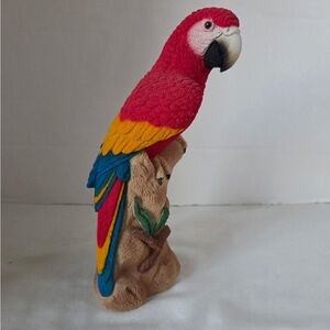 Vibrant Sand Art Parrot Figurine Tropical Bird Red Blue